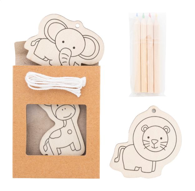 3 stuks houten dierenfiguren kleurenset in doos