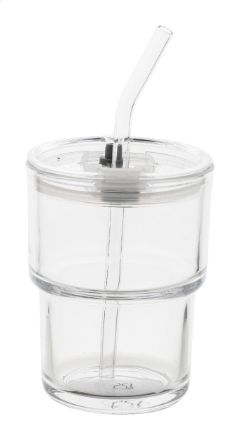 glazen reisbeker 400 ml met glazen strootje