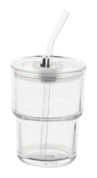 glazen reisbeker 400 ml met glazen strootje