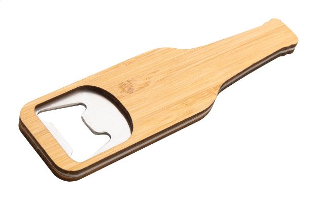 flesopener rvs flesvorm met bamboe oppervlak