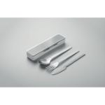 roestvrijstalen bestekset bevat vork, mes en lepel