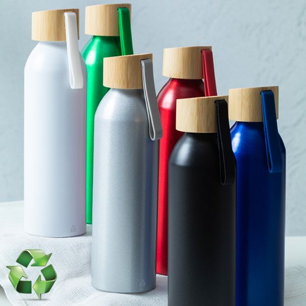 recycled aluminium fles 600 ml bamboe deksel
