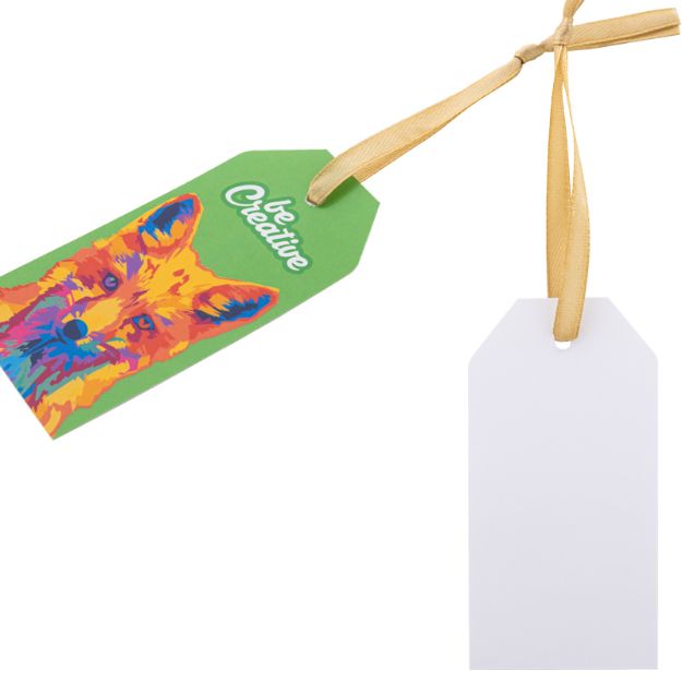 custom made papieren gift tag met gouden lint