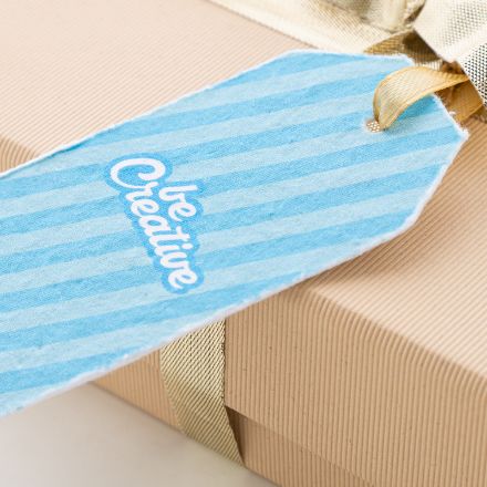 custom made zaadpapier gift tag met gouden lint