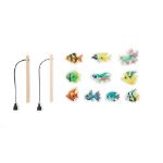 visspel bestaande uit 10 houten vissen met magneet