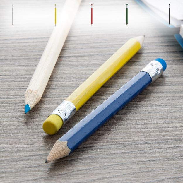 houten mini potlood met gum, geslepen 10 cm