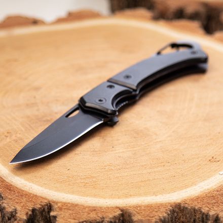 rvs zakmes zwart met karabijnhaak angus