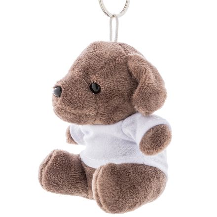 pluche hond sleutelhanger met opdruk op t-shirt