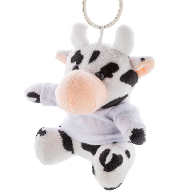 pluche koe sleutelhanger met opdruk op t-shirt