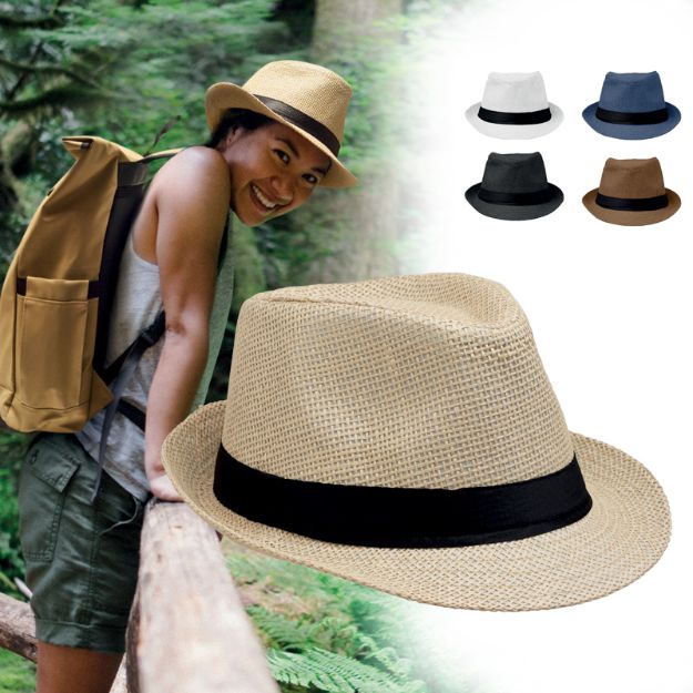 papieren strohoed met zwarte polyester band