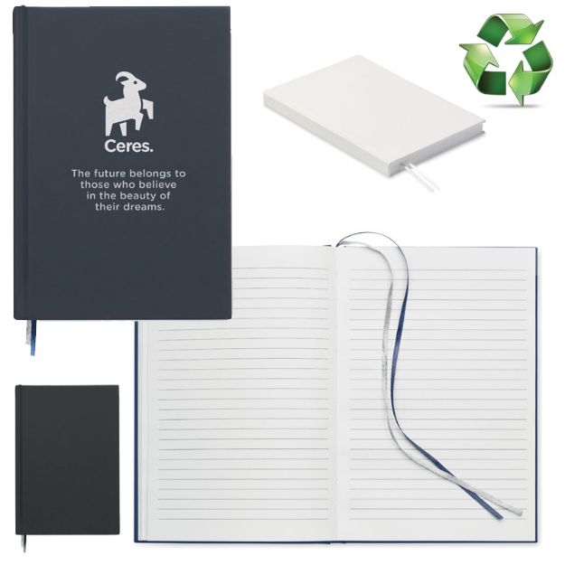 a5 gerecycled notitieboek 128 vellen en 2 linten