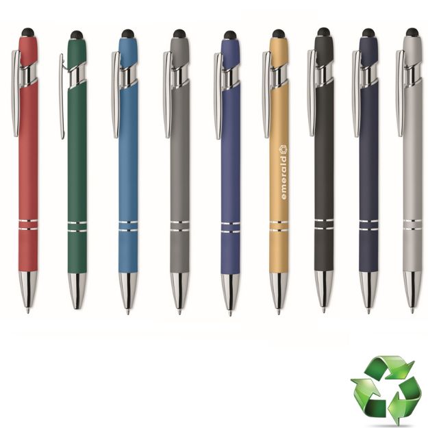 recycled alu stylus balpen rubberen afgewerkt