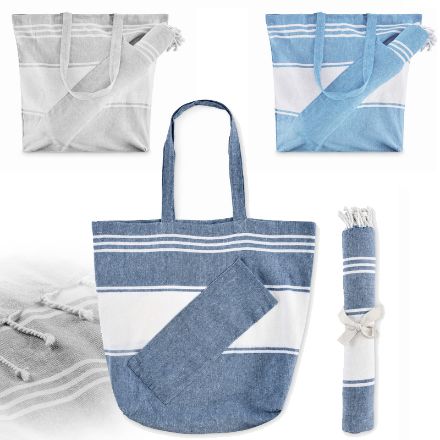 set van strandtas met hamamdoek 180 g/m2