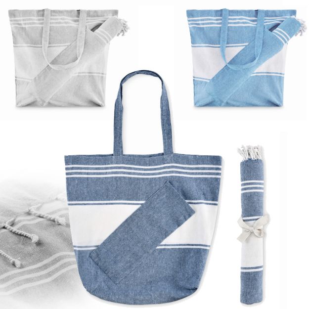 set van strandtas met hamamdoek 180 g/m2