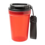 enkelwandige travel cup frobbu 400 ml draagband - rood