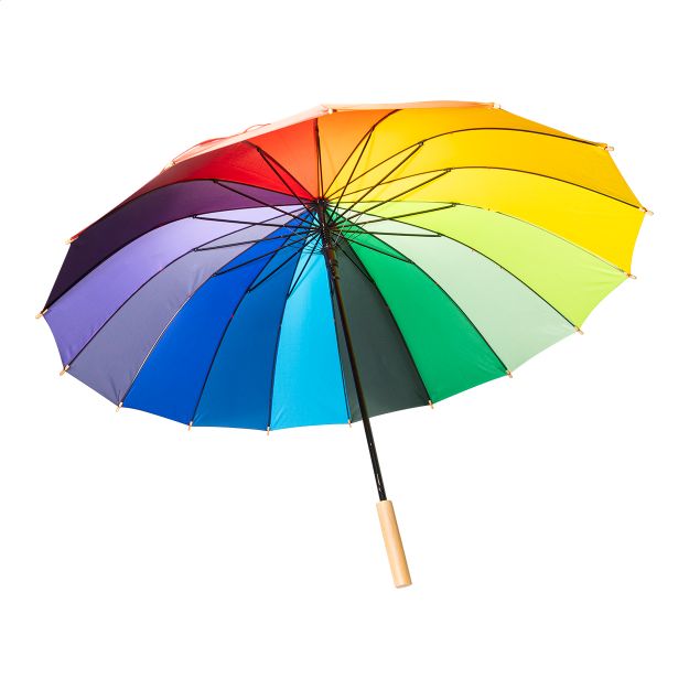 regenboog paraplu rainjoy met houten handvat