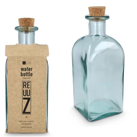 insideout vierkante recycled glazen fles 1000 ml