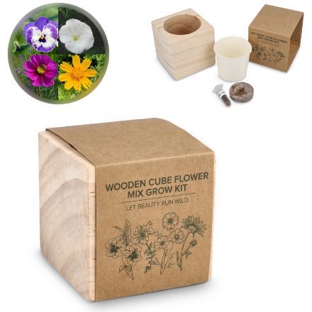 fsc houten plantenbak set bloemenmix met sleeve
