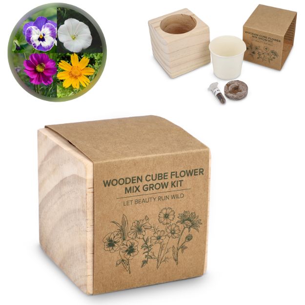 fsc houten plantenbak set bloemenmix met sleeve