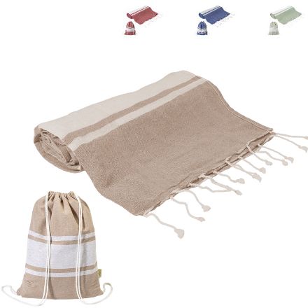 recycled katoenen strandlaken en trekkoordtas