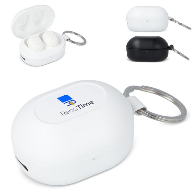 mini draadloze oordopjes sleutelhanger formaat