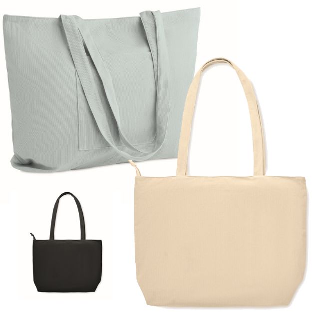 grote corduroy boodschappentas 220 g/m2 met rits