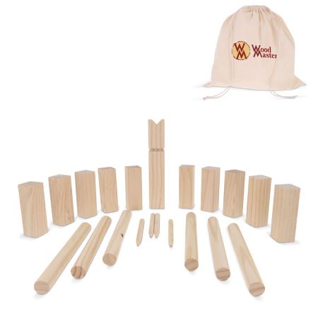 houten kubbspel in katoenen pouch