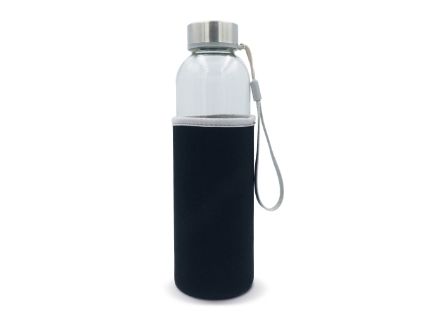 waterfles glas met sleeve 500 ml - zwart
