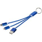metalen 3 in 1 oplaadkabel met sleutelring - blauw