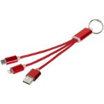metalen 3 in 1 oplaadkabel met sleutelring - rood