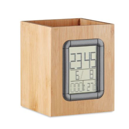 bamboe pennenbak met lcd klok
