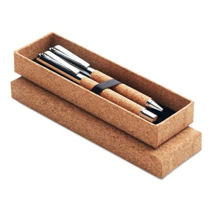 metalen schrijfset in kurken giftbox