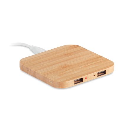 bamboe draadloze oplader met 2 hubs