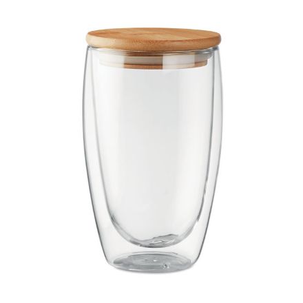 dubbelwandig drinkglas met bamboe deksel 450 ml