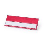 aluminium naamspeld met vervangbaar papier. - rood
