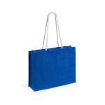 strandtas van jute en katoen, lange hengsels - blauw