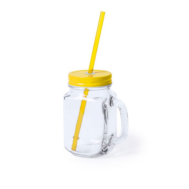 glazen mok met rietje 500 ml - geel