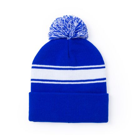 muts acryl met pom pom - blauw