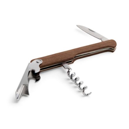 houten kurkentrekker met flesopener en zakmesje