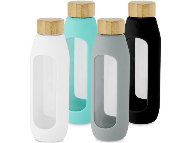 fles van 600 ml in borosilicaatglas siliconen grip