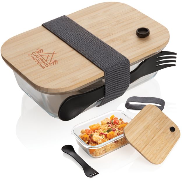 glazen lunchbox met bamboe deksel 600 ml