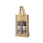 jute zak met pvc venster voor twee flessen