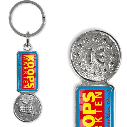 metalen sleutelhanger met winkelwagenmunt aroha