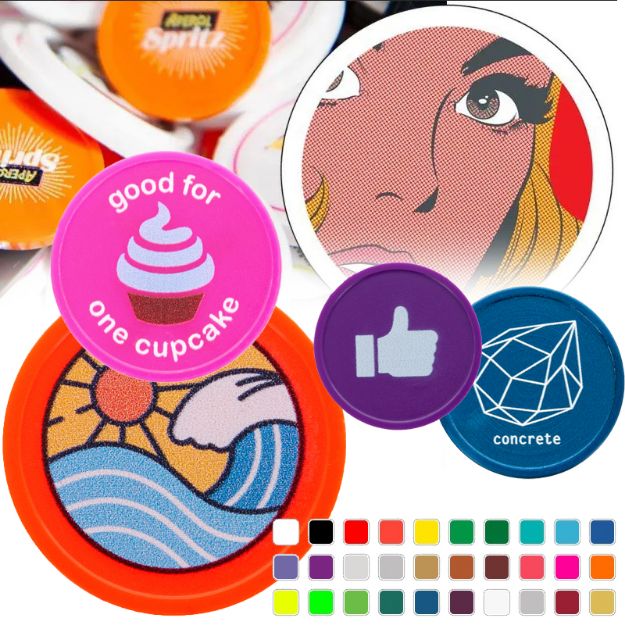 gekleurde jeton ø23/25/29 mm full colour bedrukt