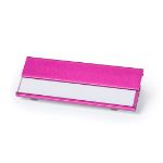 aluminium naamspeld met vervangbaar papier. - fuchsia