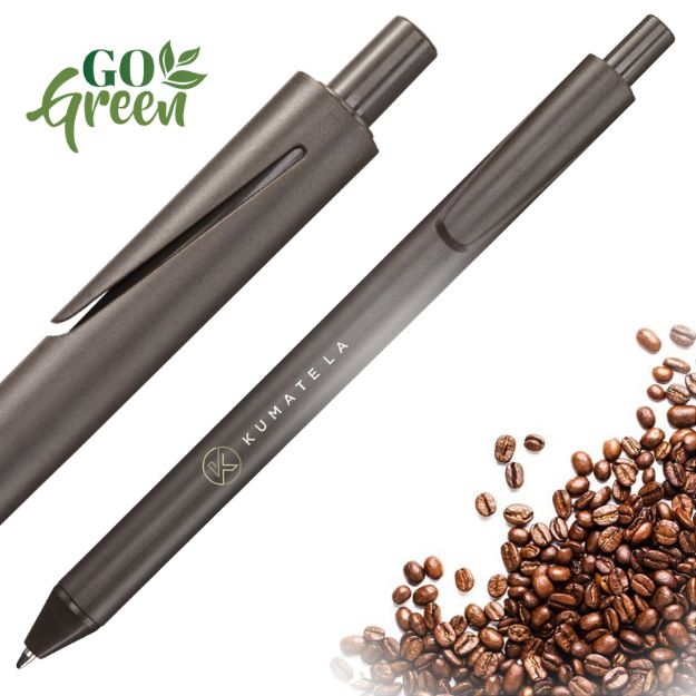 pen van koffieafval blauwschrijvend