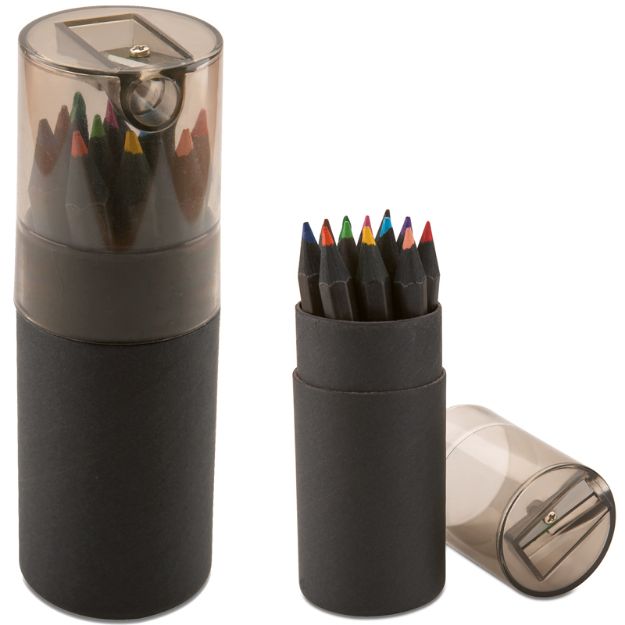 12 kleurpotloden in een ronde doos en scherper