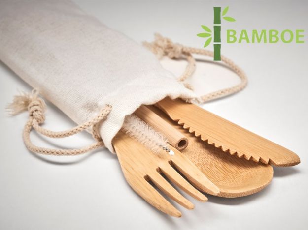 bamboe bestekset met rietje straw