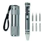 penvormige aluminium multitool met 9 led lampjes.