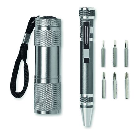 penvormige aluminium multitool met 9 led lampjes.